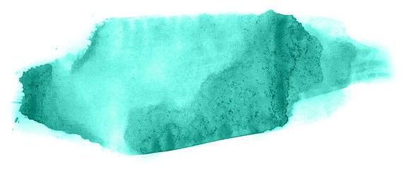 Abstract watercolor background hand-drawn on paper. Volumetric smoke elements. Blue-Green color. For design, web, card, text, decoration, surfaces.