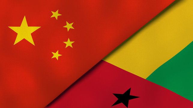 The flags of China and Guinea Bissau. News, reportage, business background. 3d illustration