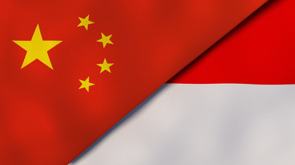 The flags of China and Indonesia. News, reportage, business background. 3d illustration