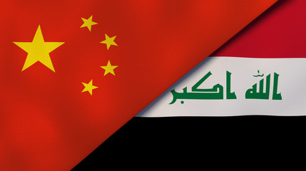 The flags of China and Iraq. News, reportage, business background. 3d illustration