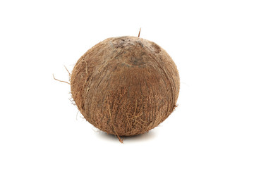 Whole coconut isolated on white background. Tropical fruit