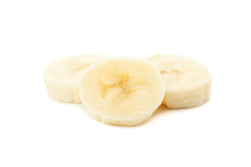 Banana slices isolated on white background. Fresh fruit