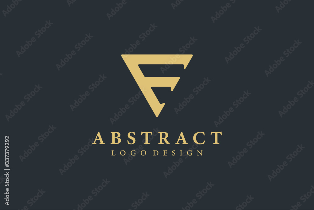 Poster abstract initial letter f logo triangle rounded style isolated on dark background. flat vector logo 