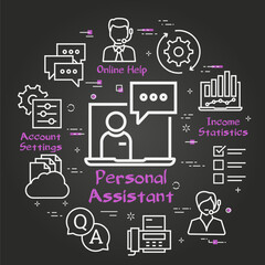 Vector black concept of online support - personal assistant icon