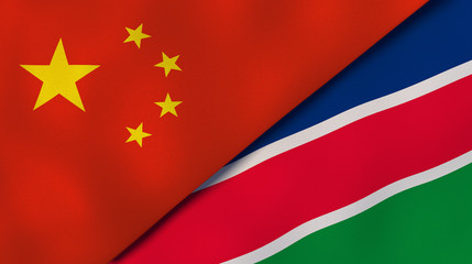The flags of China and Namibia. News, reportage, business background. 3d illustration