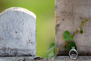 Wedding ring on wooding table