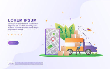 Fototapeta premium Vector Illustration of Delivery Service concept. A courier is picking up the box that will be sent to the customer's address.