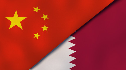 The flags of China and Qatar. News, reportage, business background. 3d illustration
