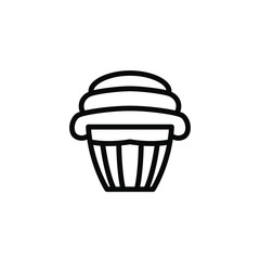 Cupcake Icon Vector Design Emblem Isolated Illustration , Template Logo Design Simple Food Business Bakery , Holiday Party Birthday . Outline Solid Background White
