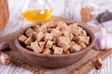Bread , homemade croutons with garlic