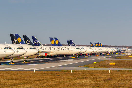 Stored Lufthansa Airplanes During Coronavirus Corona Virus COVID-19 Frankfurt Airport