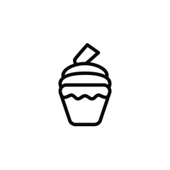 Cupcake Icon Vector Design Emblem Isolated Illustration , Template Logo Design Simple Food Business Bakery , Holiday Party Birthday . Outline Solid Background White
