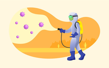 Medical Scientist Cleaning and Disinfection Coronavirus Concept Illustration
