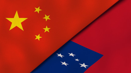 The flags of China and Samoa. News, reportage, business background. 3d illustration