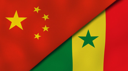 The flags of China and Senegal. News, reportage, business background. 3d illustration