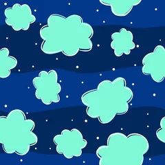 Dekokissen Seamless pattern with night blue sky and cartoon clouds. Hand-drawn children`s background. Vector illustration for baby design, posters, cards. © JuliPaper