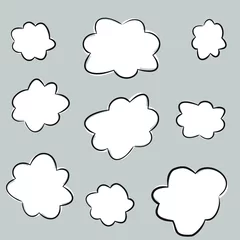 Gardinen Set of cartoon hand-drawn clouds. White clouds with a black stroke. Vector illustration of speech bubble for banners, posters and web design. © JuliPaper