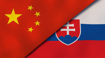 The flags of China and Slovakia. News, reportage, business background. 3d illustration