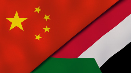 The flags of China and Sudan. News, reportage, business background. 3d illustration