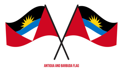Two Crossed Waving Antigua and Barbuda Flag On Isolated White Background