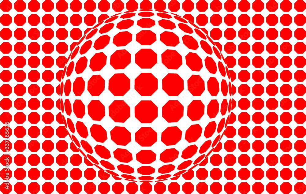 Poster vector illustration of a distorted surface. 2d pattern with fisheye 3d effect