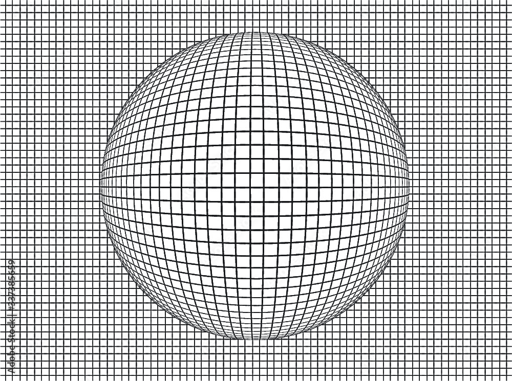 Poster vector illustration of a distorted surface. 2d pattern with fisheye 3d effect