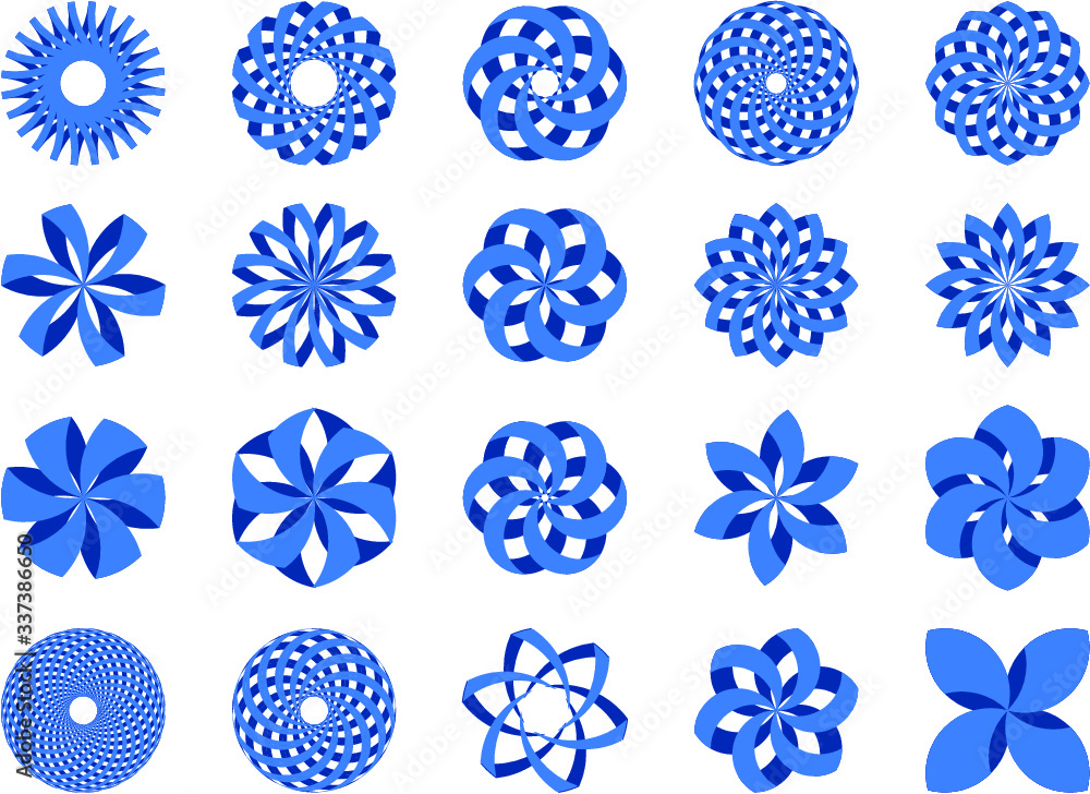 Poster set of 20 abstract 3d illustrations icons in vector format. can be used as logo, in branding or for 