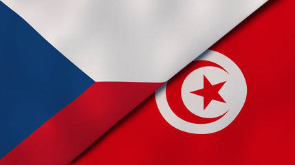 The flags of Czech Republic and Tunisia. News, reportage, business background. 3d illustration