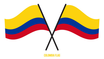 Two Crossed Waving Colombia Flag On Isolated White Background. Colombia Flag Vector Illustration.