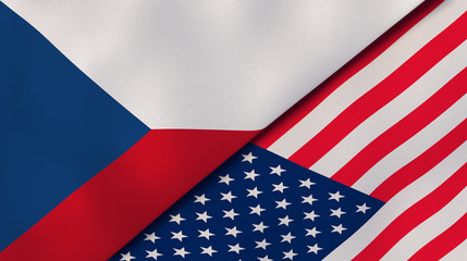 The flags of Czech Republic and United States. News, reportage, business background. 3d illustration