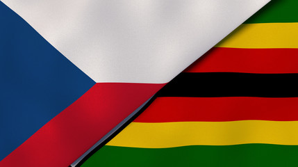 The flags of Czech Republic and Zimbabwe. News, reportage, business background. 3d illustration