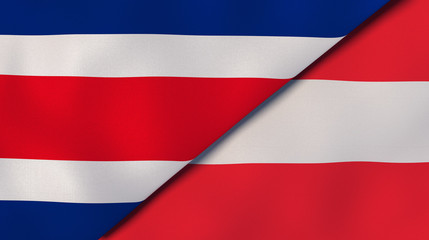 The flags of Costa Rica and Austria. News, reportage, business background. 3d illustration
