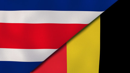 The flags of Costa Rica and Belgium. News, reportage, business background. 3d illustration