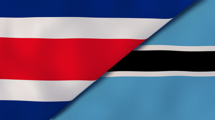 The flags of Costa Rica and Botswana. News, reportage, business background. 3d illustration