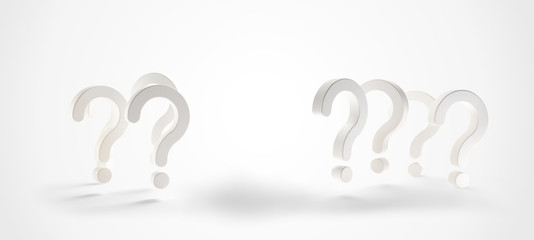 question marks with blank space for object in the middle 3d-illustration