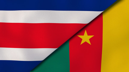 The flags of Costa Rica and Cameroon. News, reportage, business background. 3d illustration