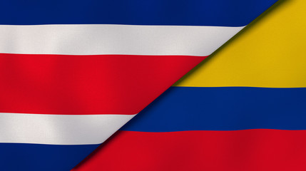Fototapeta premium The flags of Costa Rica and Colombia. News, reportage, business background. 3d illustration