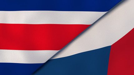 The flags of Costa Rica and Czech Republic. News, reportage, business background. 3d illustration