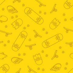 Hand drawn skateboarding seamless pattern. skateboard background. Skateboarding doodle illustration. Vector illustration.