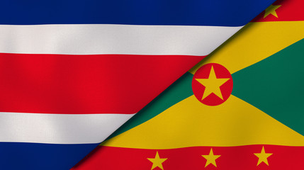 The flags of Costa Rica and Grenada. News, reportage, business background. 3d illustration