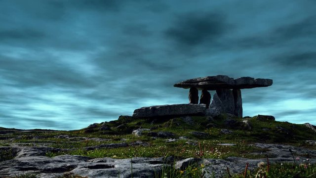 Beautiful time lapse of the Poulnabrone Dolmen in the Burren, County Clare, Ireland.