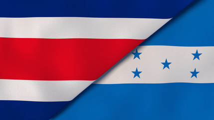 The flags of Costa Rica and Honduras. News, reportage, business background. 3d illustration