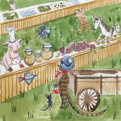 Friendship of cat and mouse, market