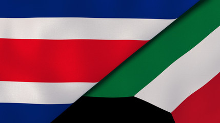 The flags of Costa Rica and Kuwait. News, reportage, business background. 3d illustration