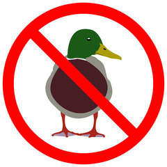 no duck sign. Duck is crossed out in red circle vector