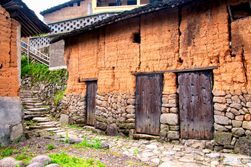 Fototapeta na wymiar Weathered stone buildings within the Kenggen stone village in yunhe china, zhejiang province. 
