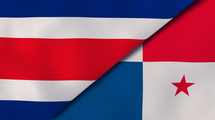 The flags of Costa Rica and Panama. News, reportage, business background. 3d illustration