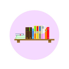 Bookshelf with various books. Vector illustration.