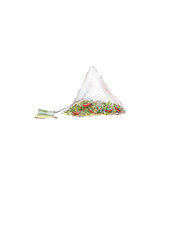 Tea bag pyramid, watercolor illustration