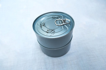 Can of food on white background